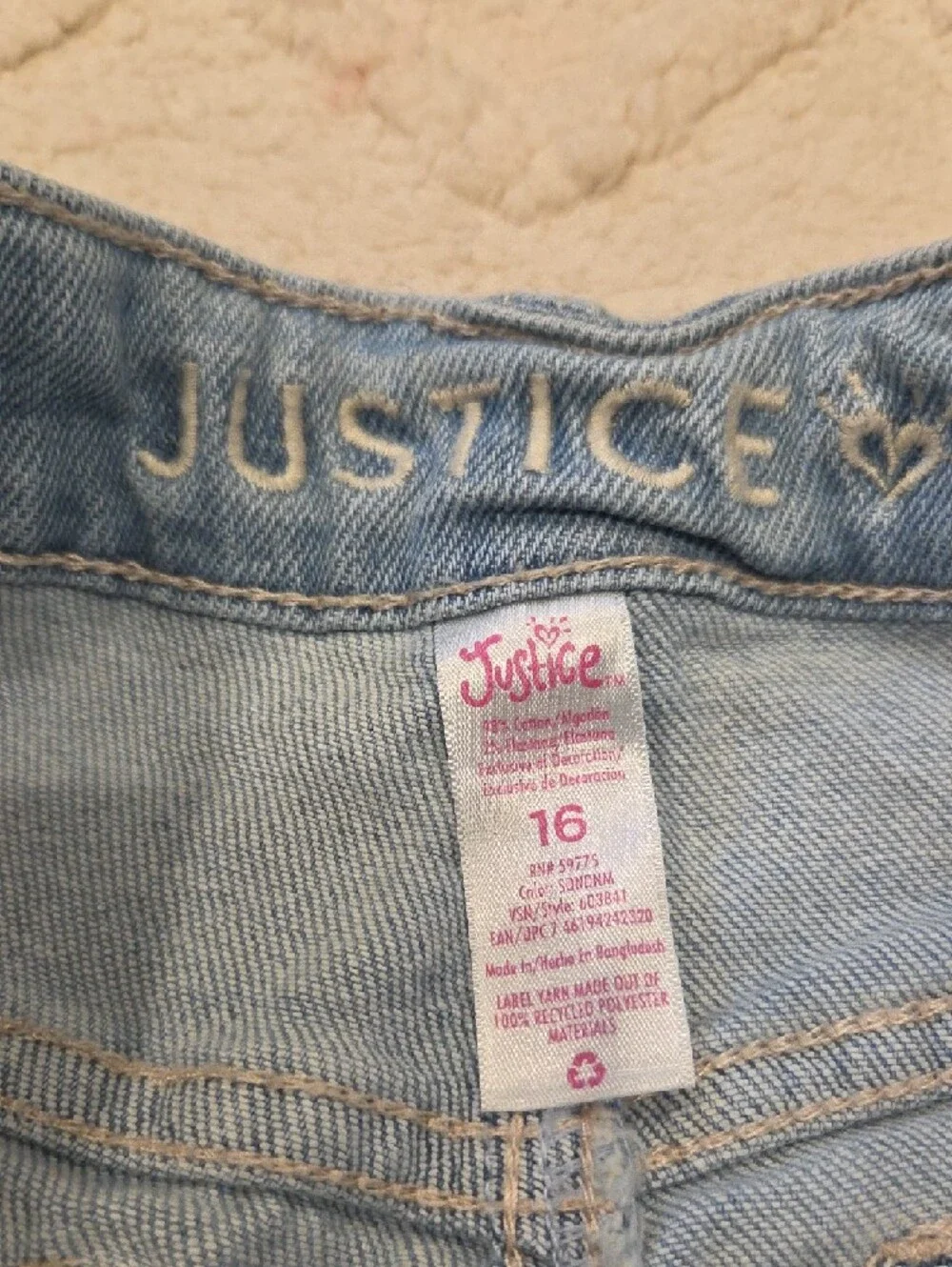 Justice Light Blue Distressed Denim Shorts with Iridescent Sequin Underlay